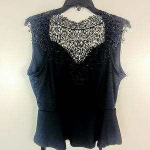 Black "Iris" L peplum,open back,front lace collar